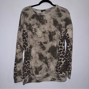 Heimish USA women’s size large long sleeve top leopard tie dye tan brown